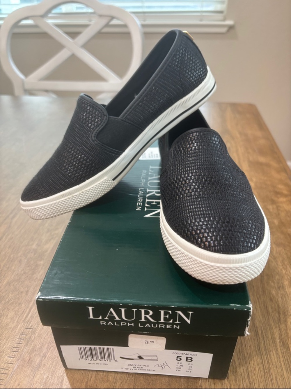 Lauren Ralph Lauren Black Slip-On Textured Casual Sneakers - Picture 7 of 8